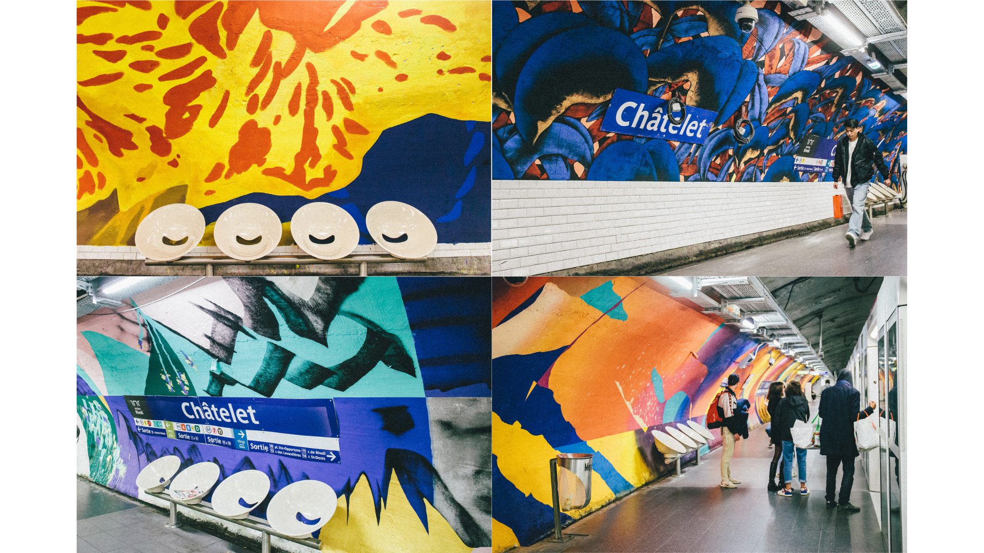 Châtelet Ligne 4 - Les murs de la station transformés par les quatre artistes