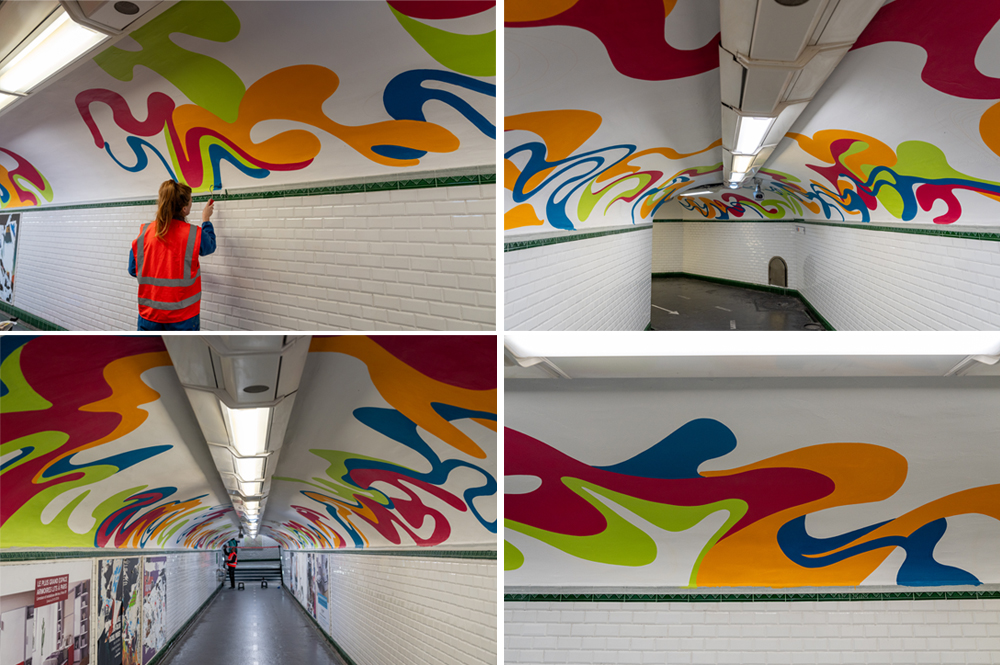 L'œuvre de l'artiste Amsted dans un couloir de la station Stalingrad