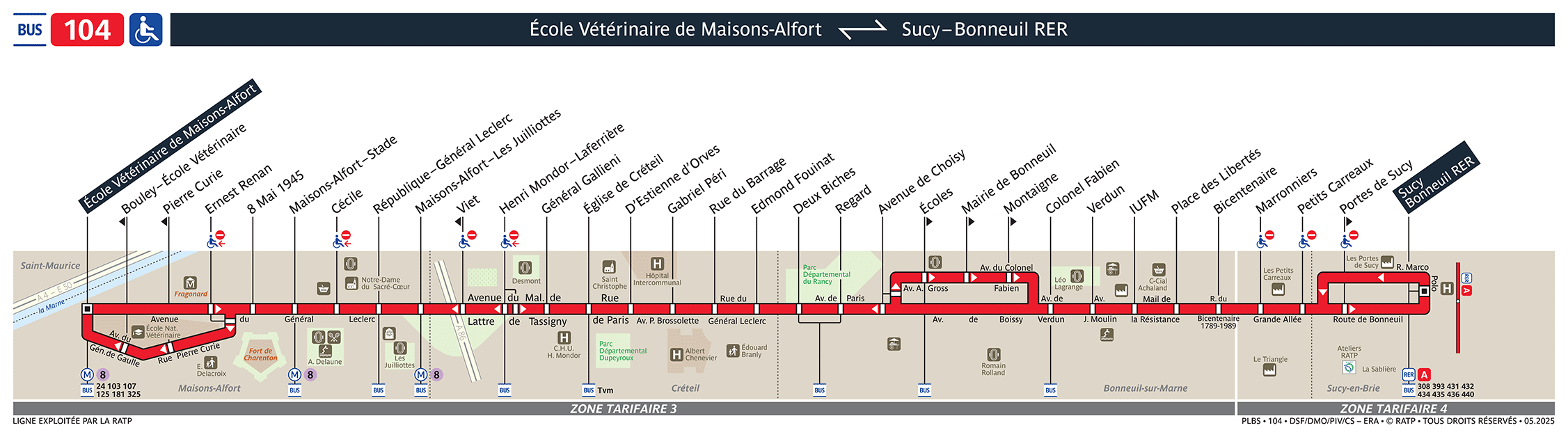 Plan busratp ligne 104, agrandir le plan