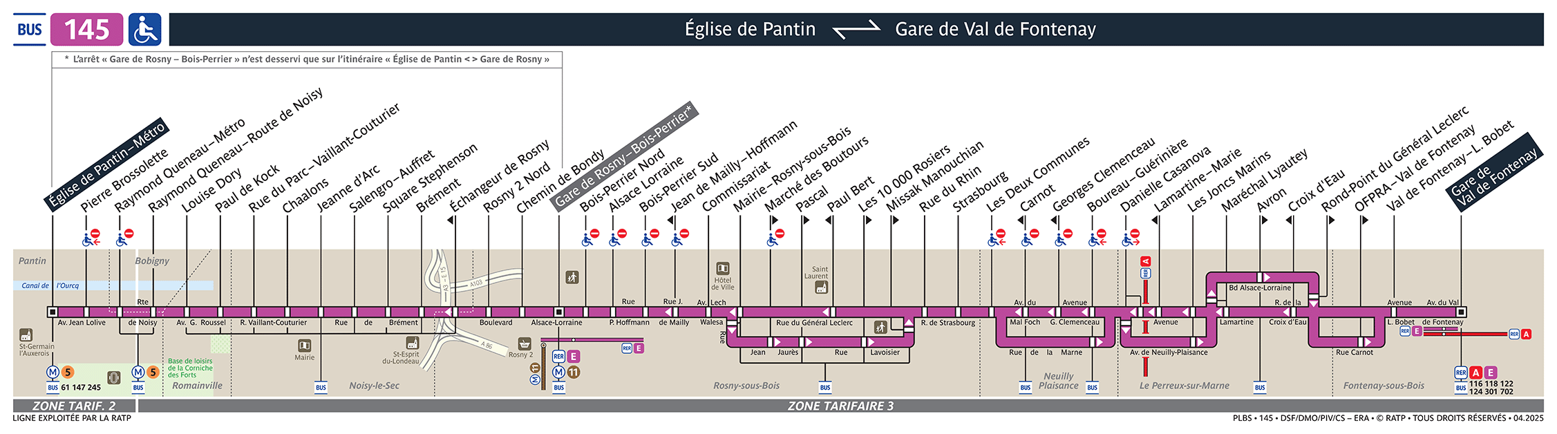 Plan busratp ligne 145, agrandir le plan
