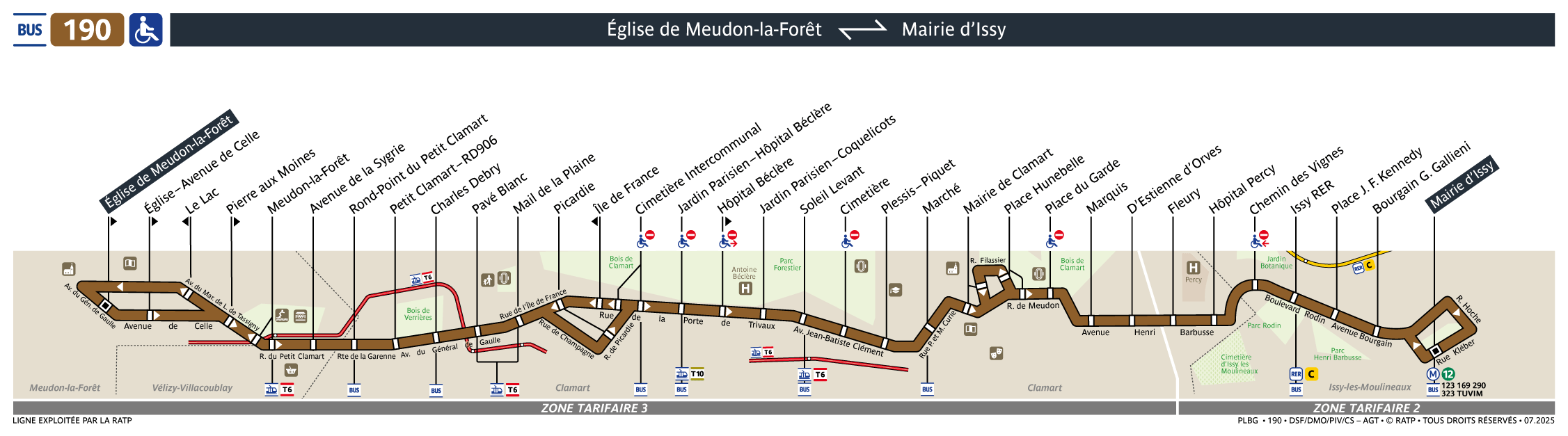 Plan busratp ligne 190, agrandir le plan
