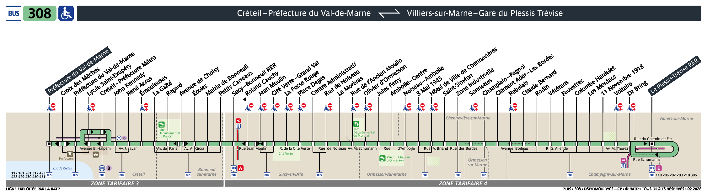 Plan busratp ligne 308, agrandir le plan