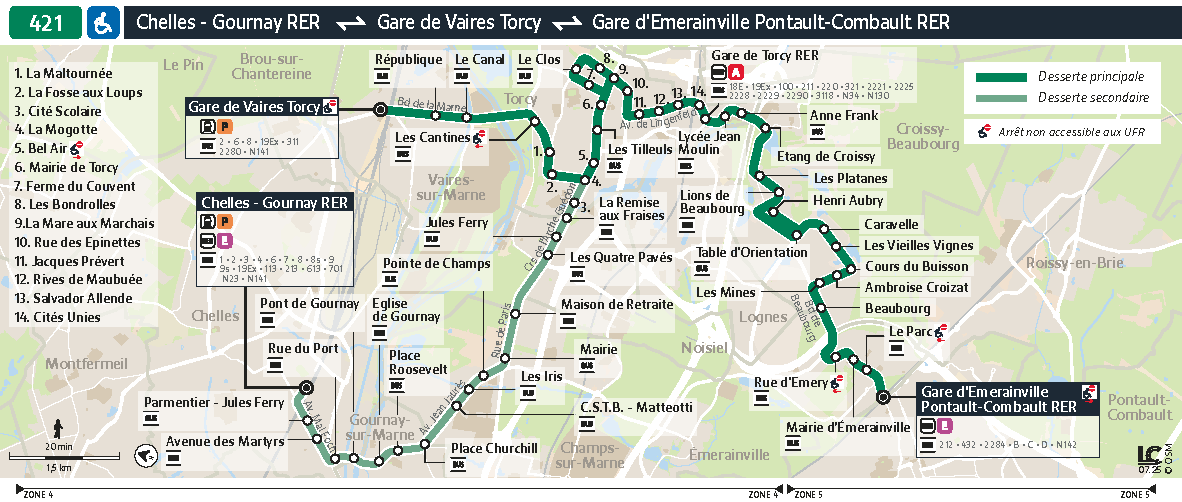 Plan busratp ligne 421, agrandir le plan