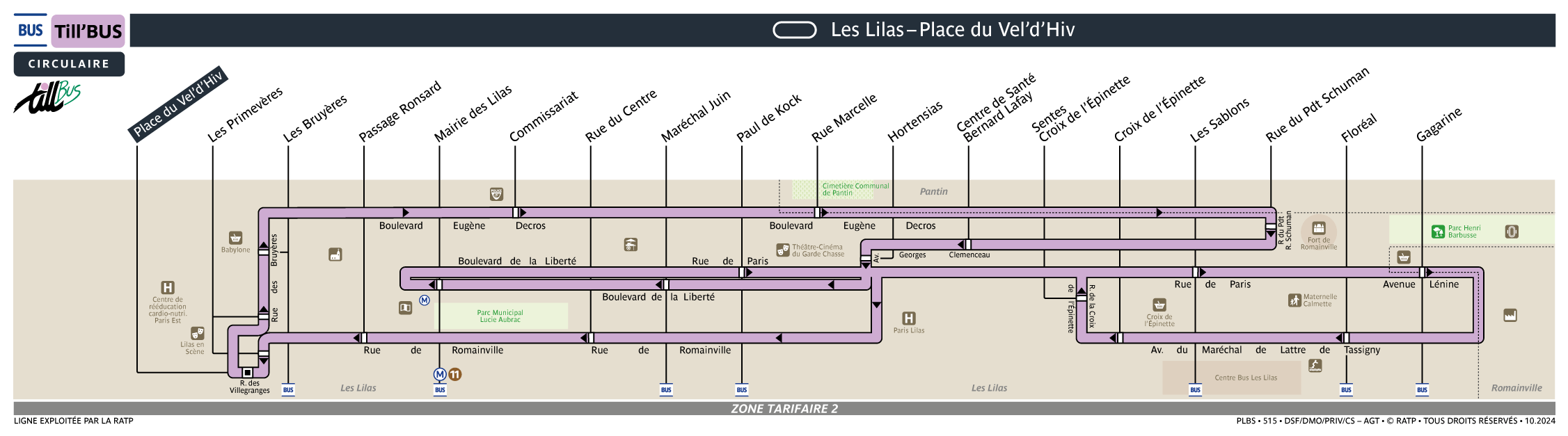 Plan busratp ligne tillbus, agrandir le plan