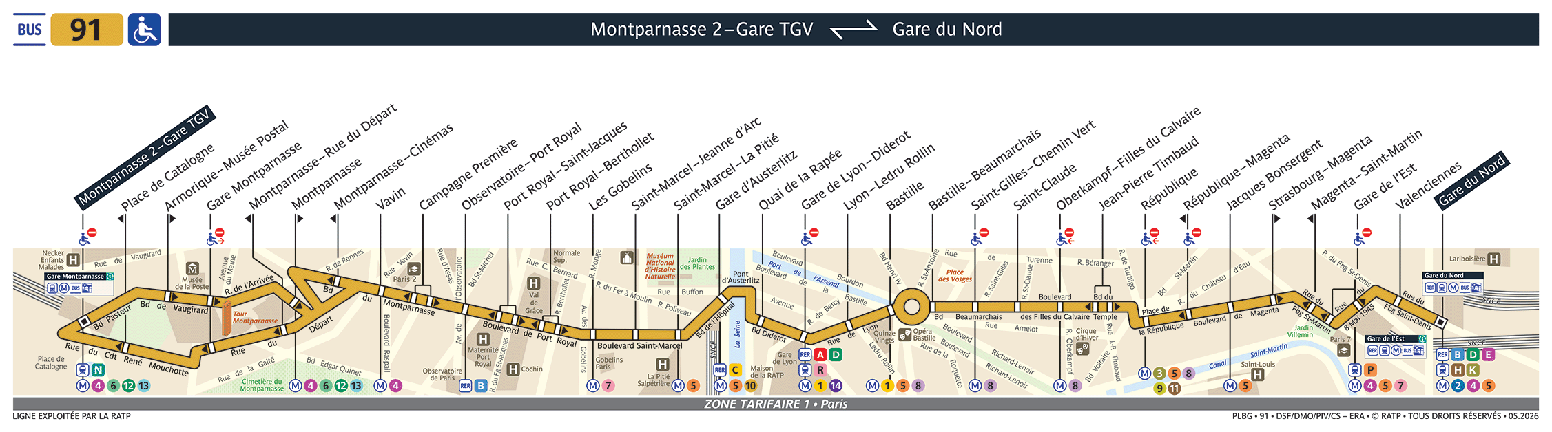 Plan busratp ligne 91, agrandir le plan