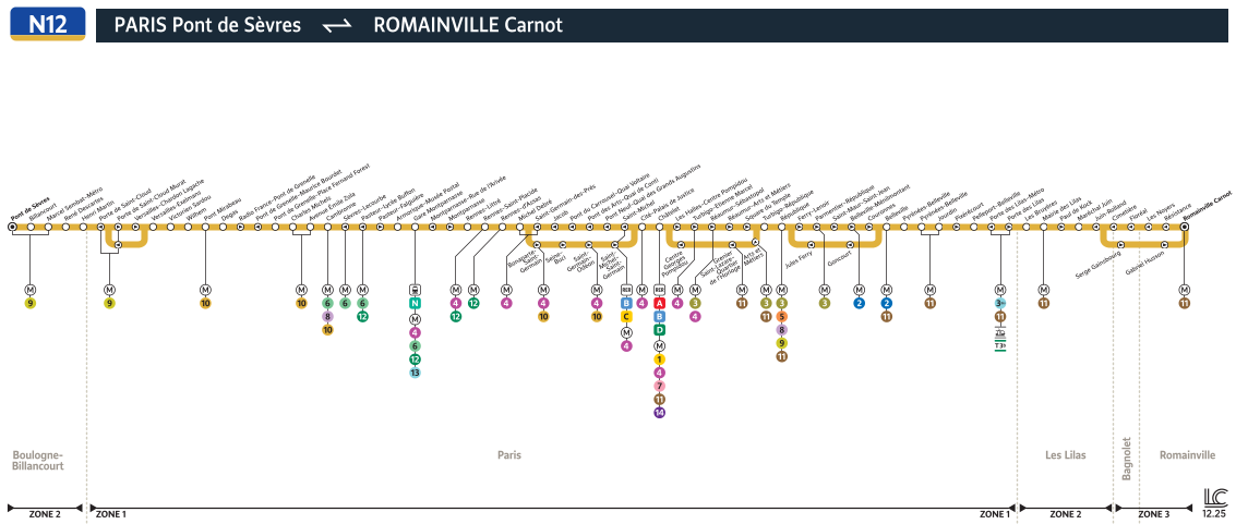 Plan noctilien ligne n12, agrandir le plan