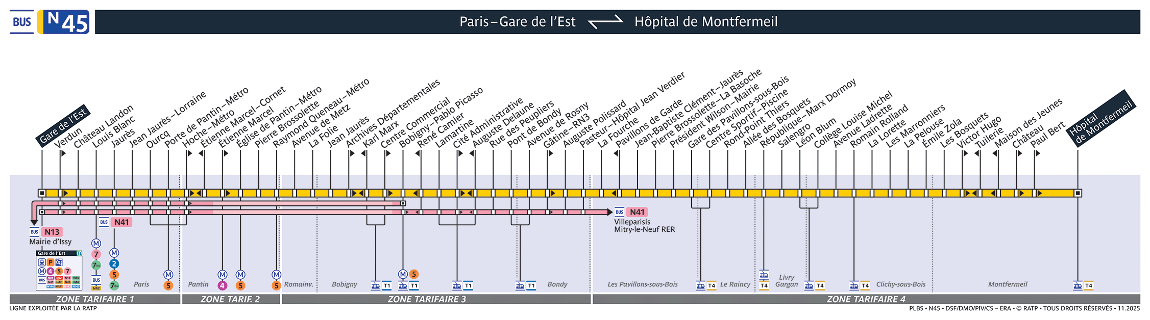 Plan noctilien ligne n45, agrandir le plan